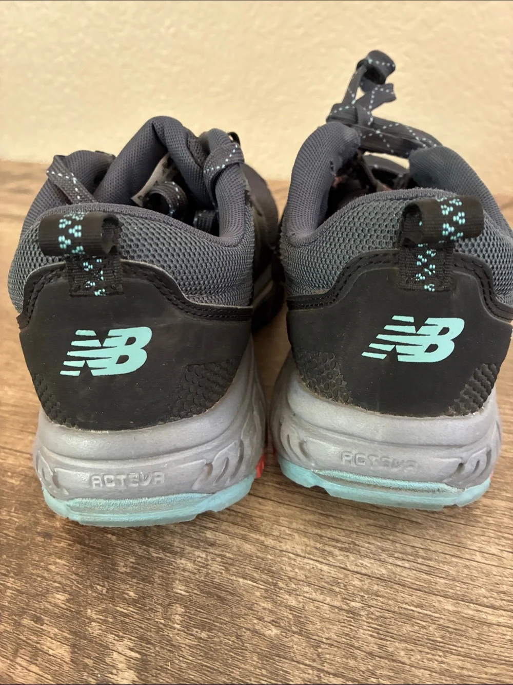 Like New: New Balance Acteva Trail Navy Blue Sneakers with Coral & Blue Accents